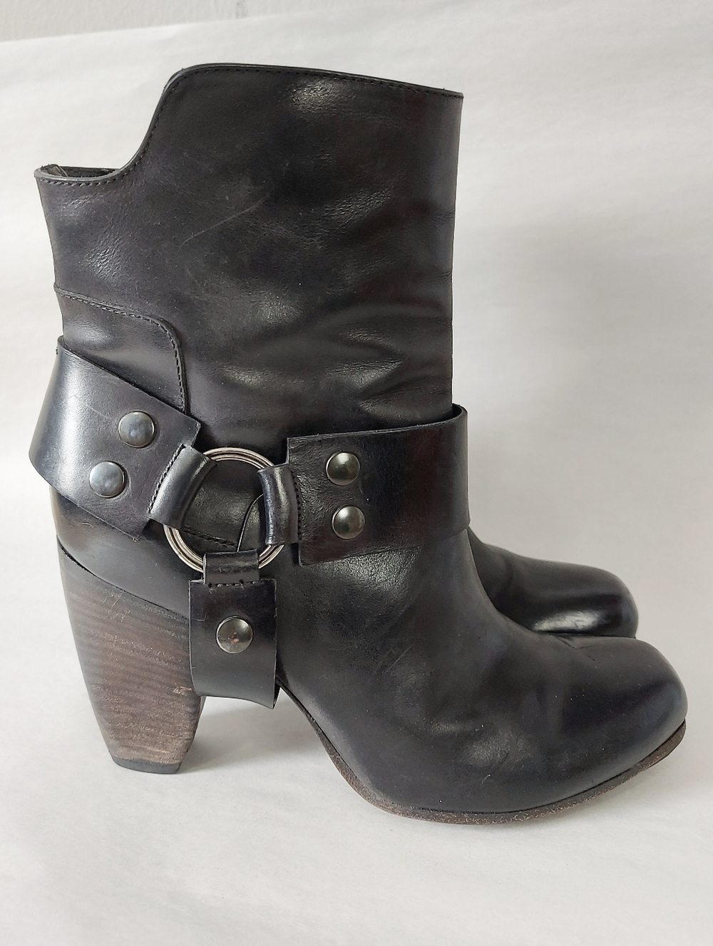Elisanero Women Ring Harness Studs Stacked Block Heel Biker Ankle Boots Size 36 - Picture 2 of 13